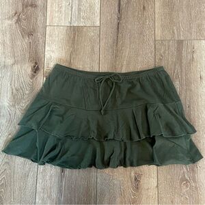 Dark Green Tiered Mini Skirt